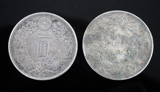 A Chinese Yuan Shi Kai silver dollar and a Japanese 1897 One Yen